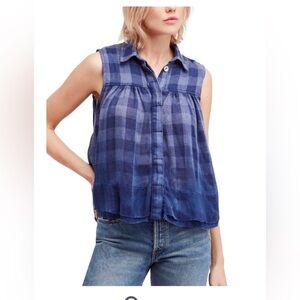 Free People Button Up Blue Shirt